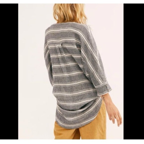 Free People Women's XS Extra Small Linen Blend Stripe Oversize Tunic Shirt Top - Picture 1 of 8